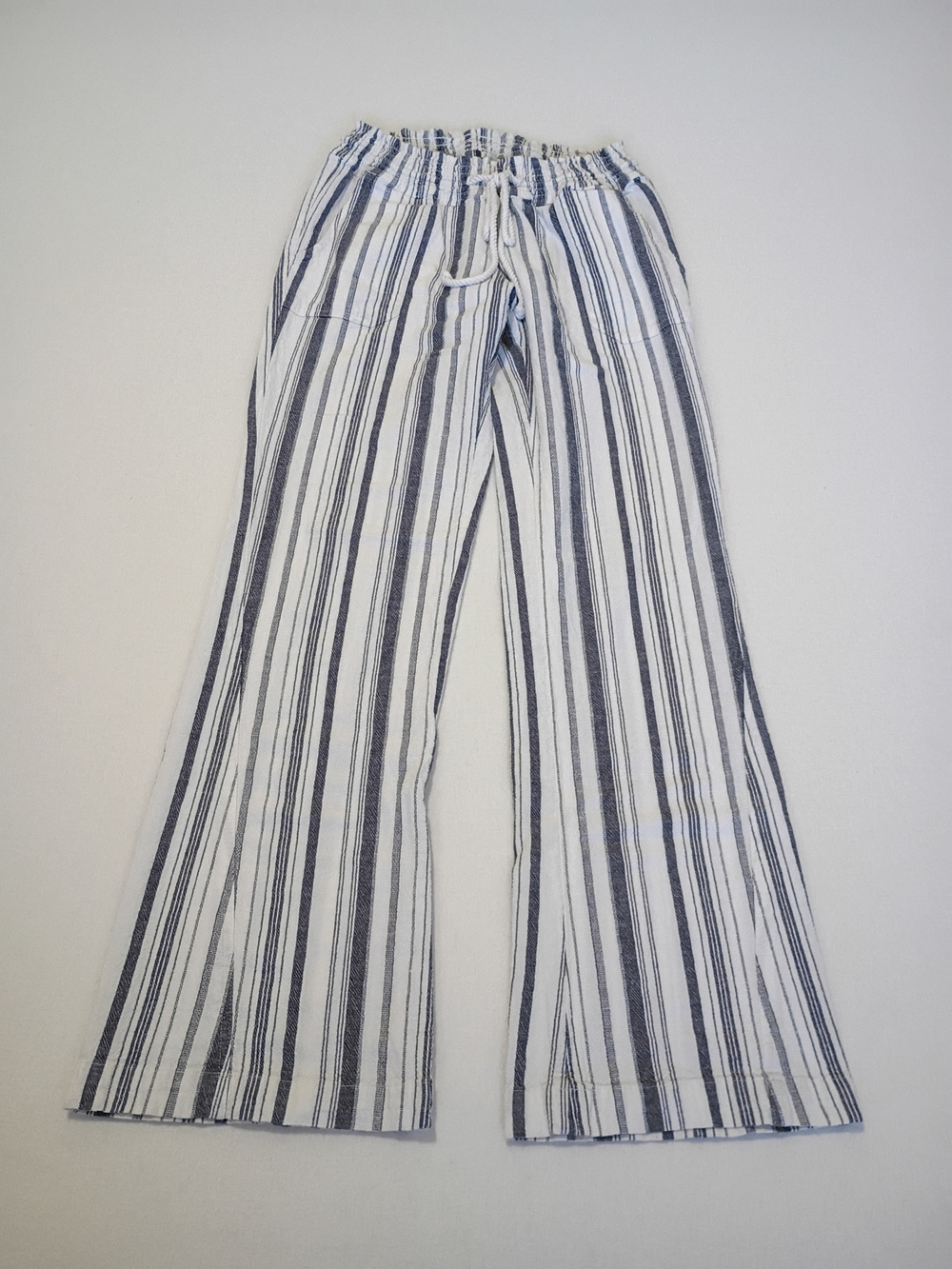 Roxy Oceanside White And Navy Striped Wide Leg Linen Blend Beach Pants Size M
